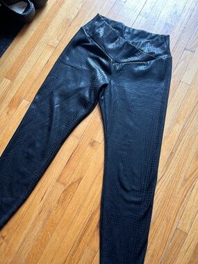 Black Faux Croc High-Waist Leggings